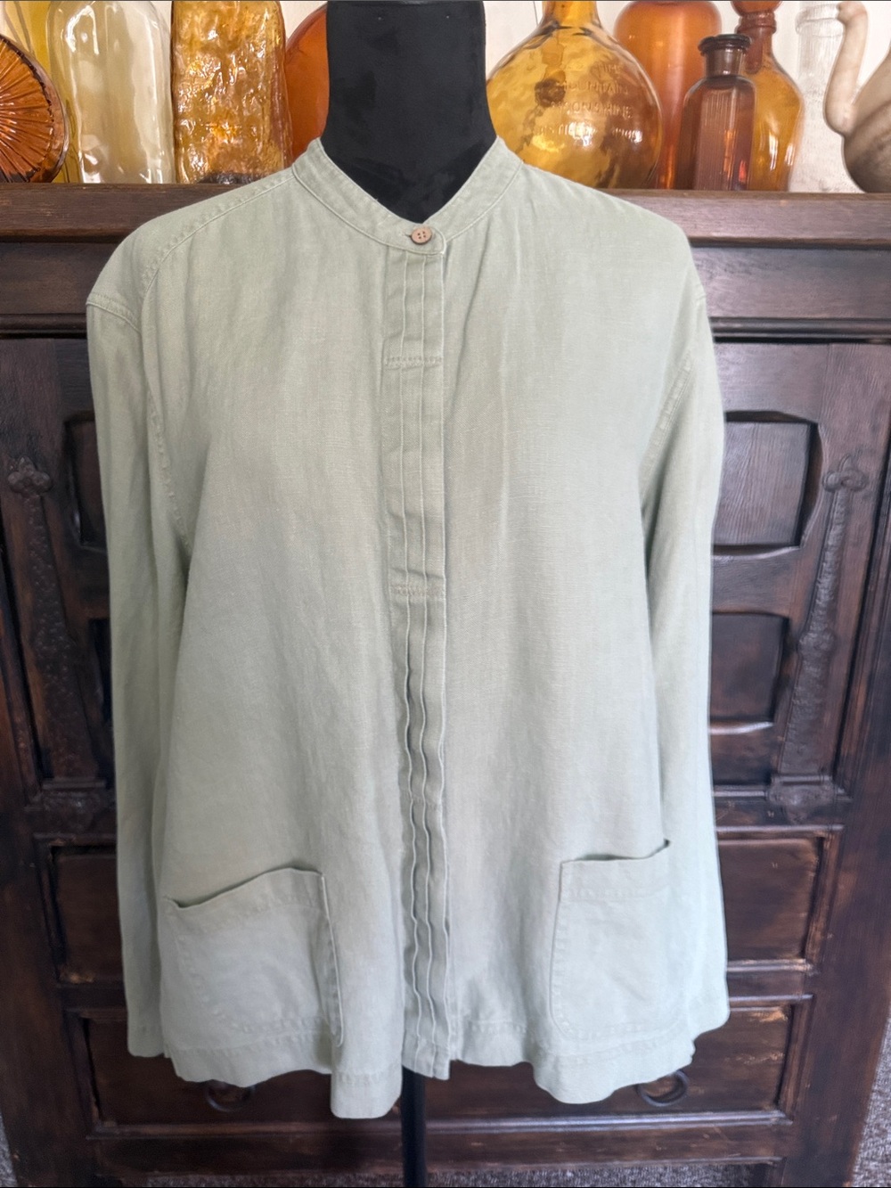 J Jill Linen Collarless Lightweight Jacket